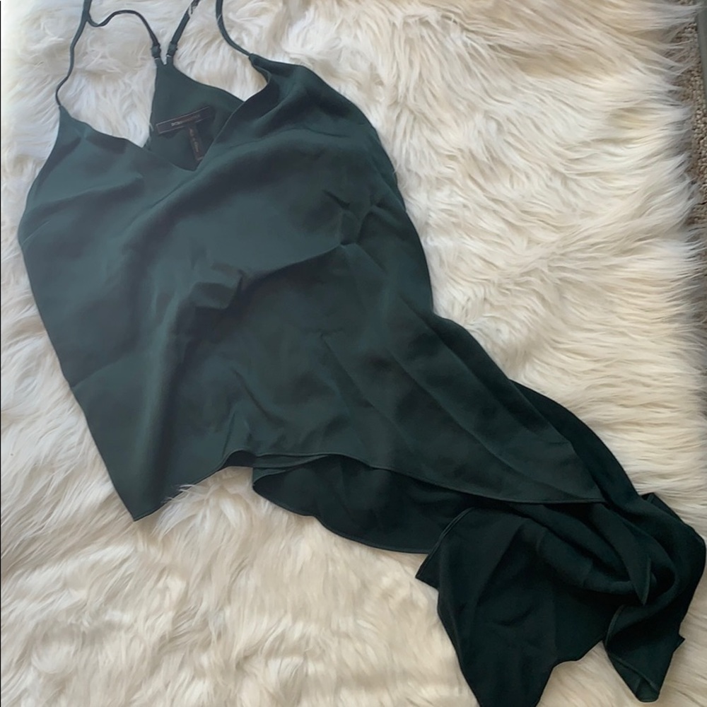 EUC BCBGMAXAZRIA Dark Green Asymmetrical T Back Tank Top Size XXS